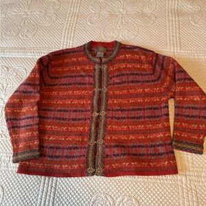 Elegant Red Squaw Valley Wool Patterned Women's Cardigan